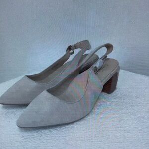 taupe block heel sling back shoes